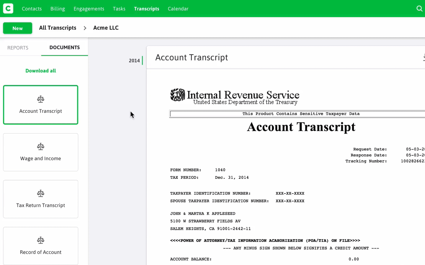IRS transcript reports