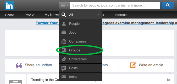 searching for LinkedIn groups