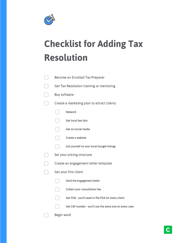 checklist for adding tax resolution