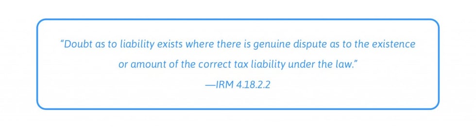 doubt as to liability definition IRM