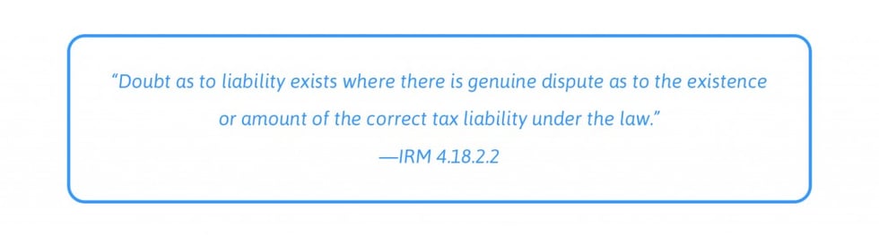 doubt as to liability definition IRM