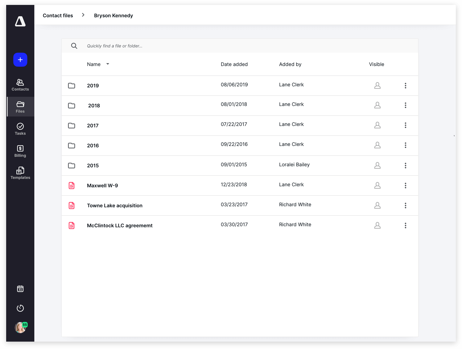 Screenshot of document management software for accounting firms