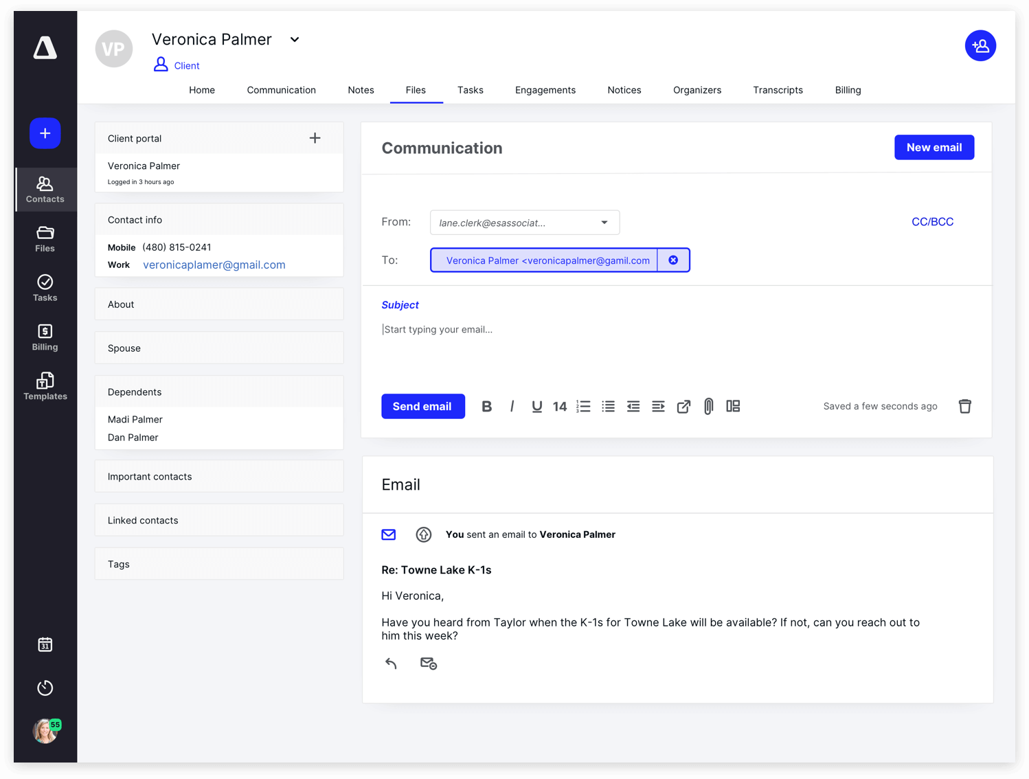 Screenshot of Organized communications tools and software for accounting firms