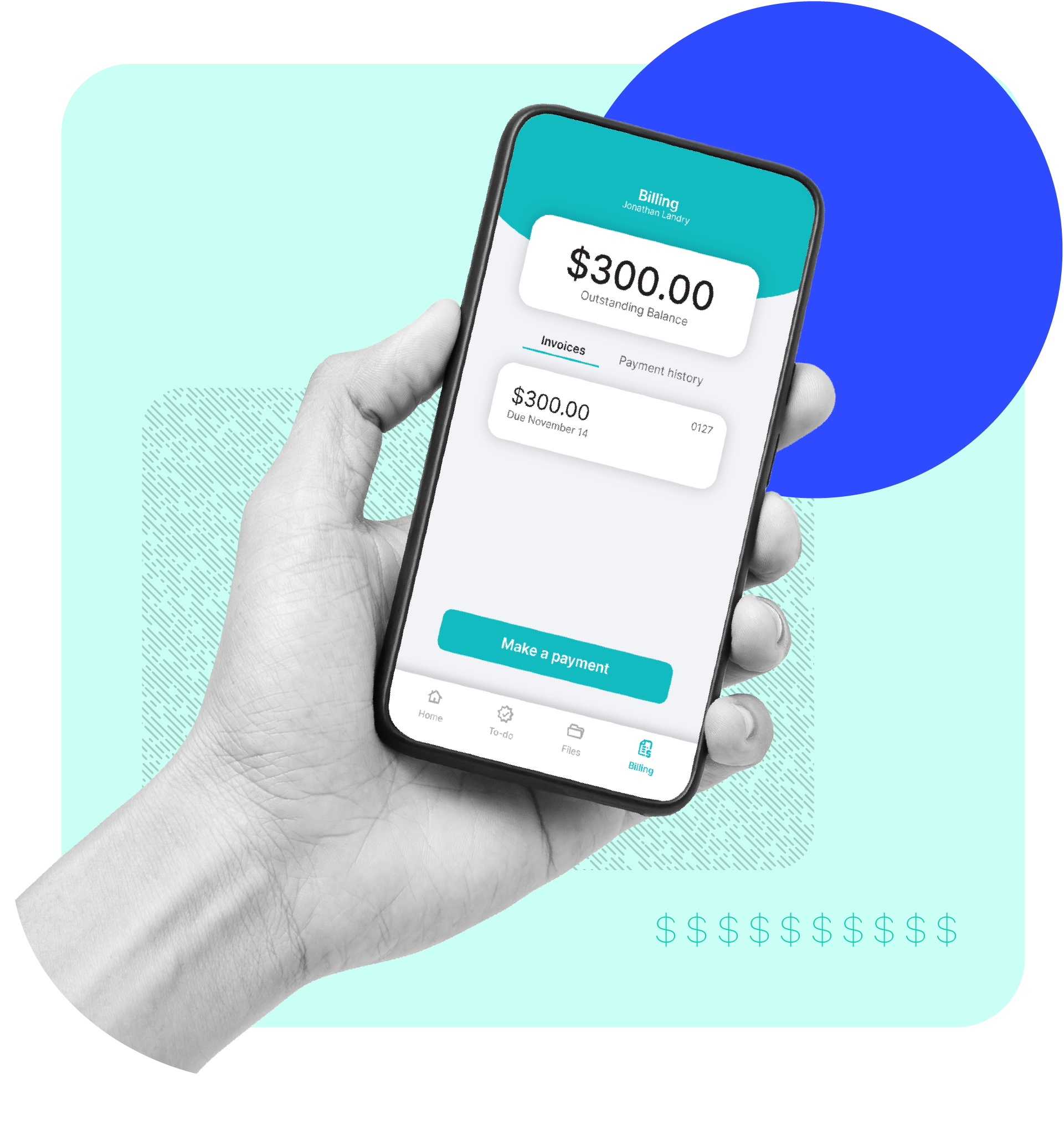A mobile payment screen on a smartphone, highlighting the convenience of accounting practice management software.