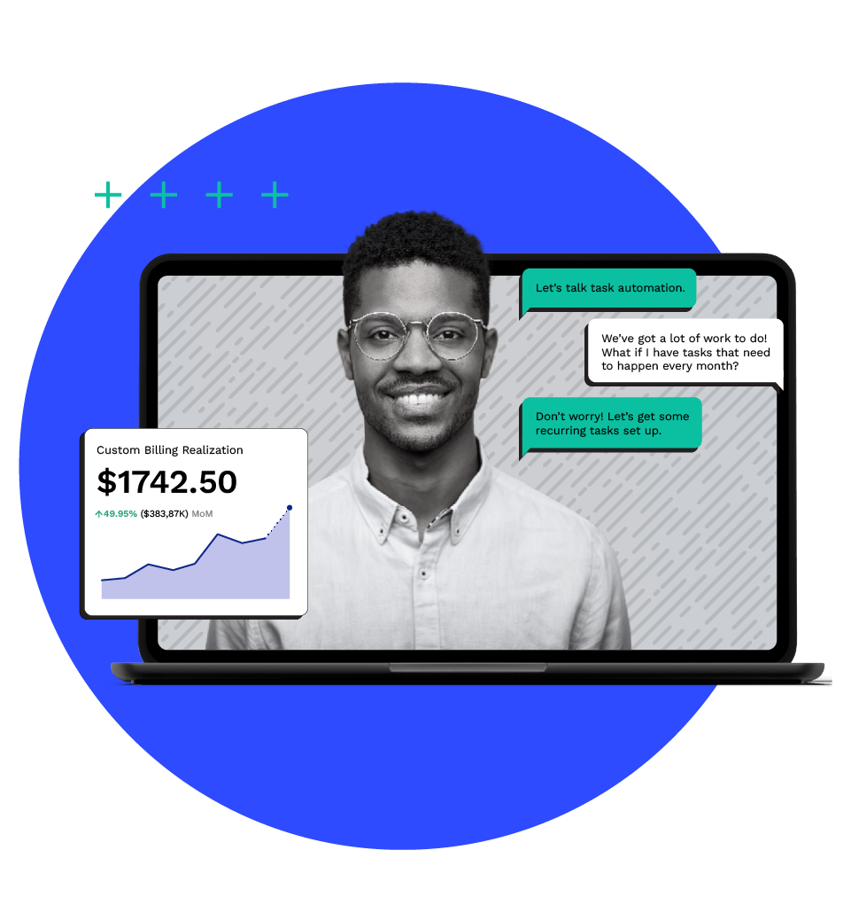 A professional uses accounting practice management software to automate recurring tasks and track revenue growth.