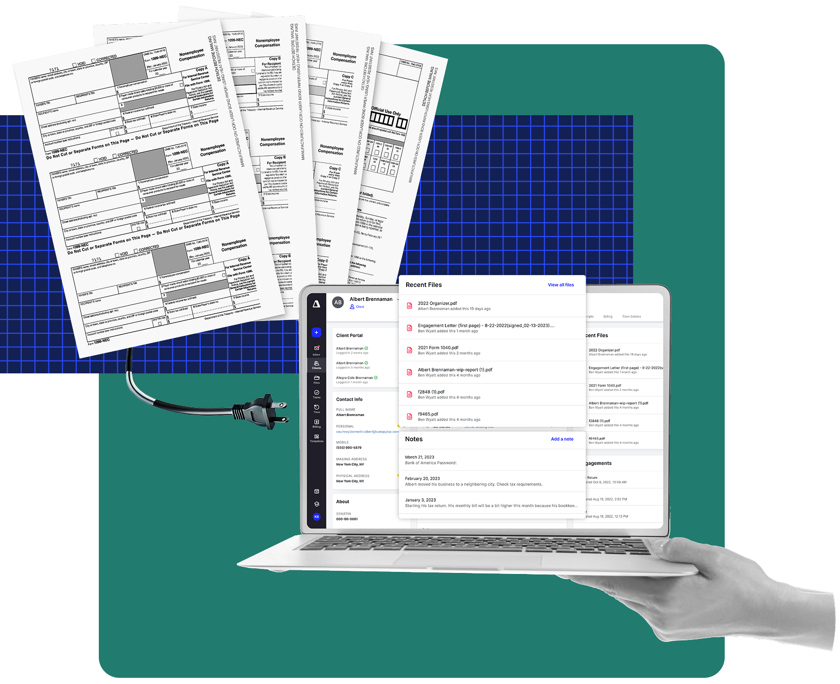 Using Canopy’s taxprep integrations to print files directly from software like UltraTax, Lacerte, or CCH into client folders