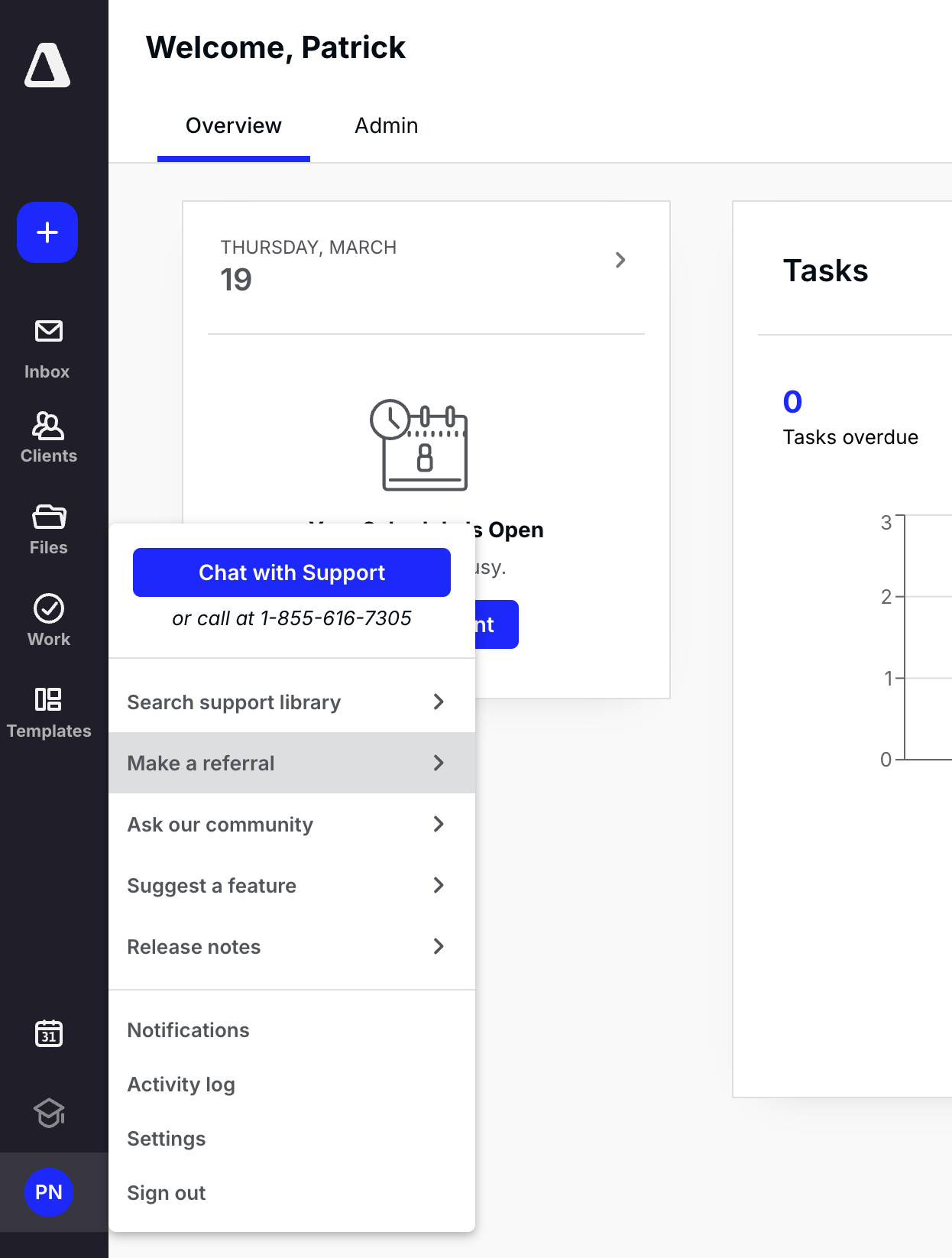 An image from Canopy software that shows how to navigate to the referral section of the platform.