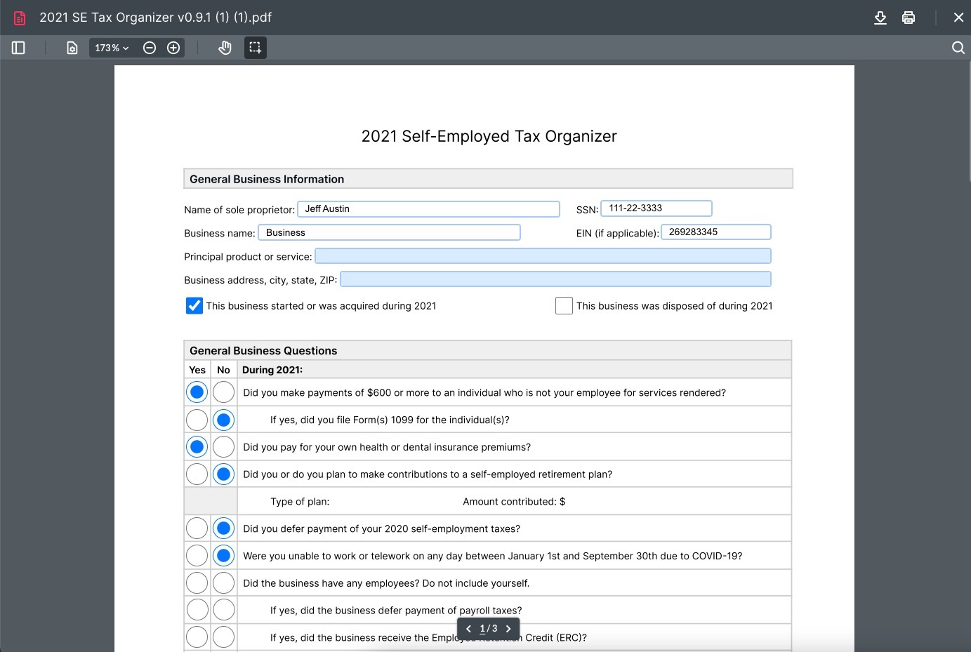 Fillable PDF - Tax Organizer