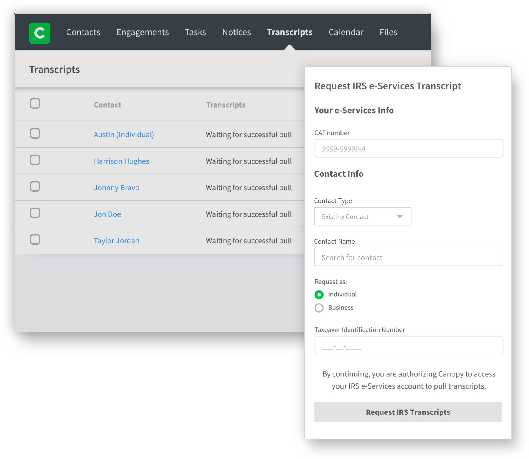 Request Transcripts box