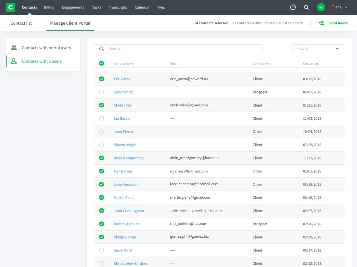 client portal manager menu screen in canopy tax preparation software