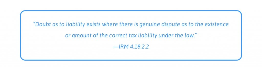 doubt as to liability definition IRM
